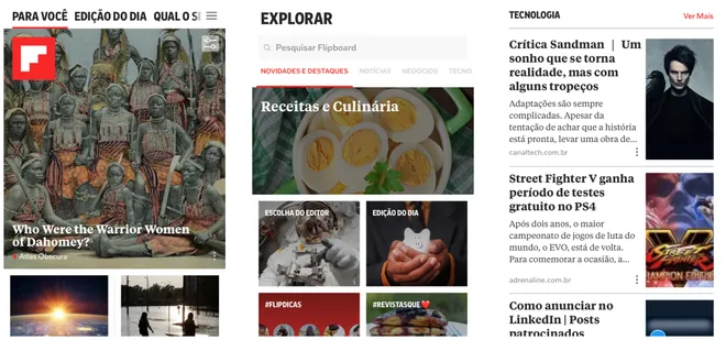 Crie revistas e salve notícias para ler mais tarde no Flipboard (Captura de tela: Canaltech/Felipe Freitas)