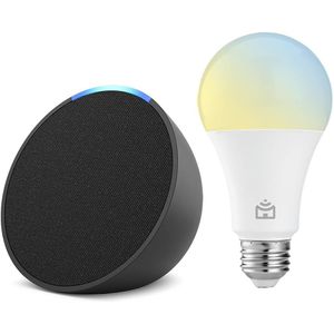 Echo Pop | Smart speaker compacto com som envolvente e Alexa | Cor Preta + Lâmpada Positivo 9W