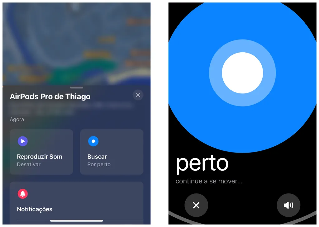 Encontre seus AirPods pelo rastreador compatível com o app Buscar (Captura de tela: Thiago Furquim/Canaltech)