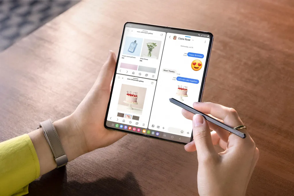 A nova S Pen Fold Edition está mais compacta e amplia as possibilidades de uso do Galaxy Z Fold 5 (Imagem: Divulgação/Samsung)