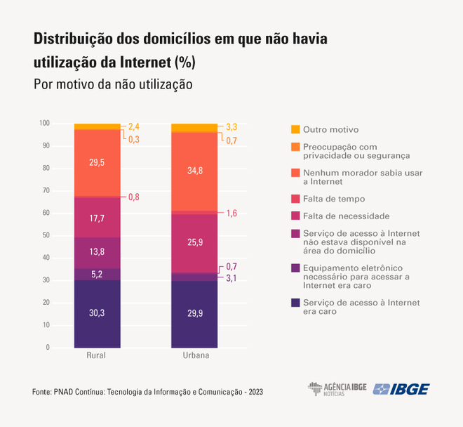 Motivos apresentados para não utilização da internet (Imagem: Divulgação/IBGE)