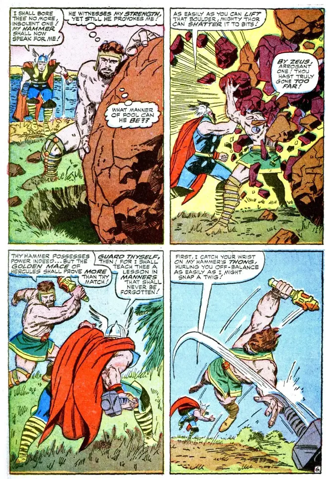 A história de estreia de Hércules na Marvel se resume a "ele e Thor brigaram por nada" (Imagem: Reprodução/Marvel Comics)