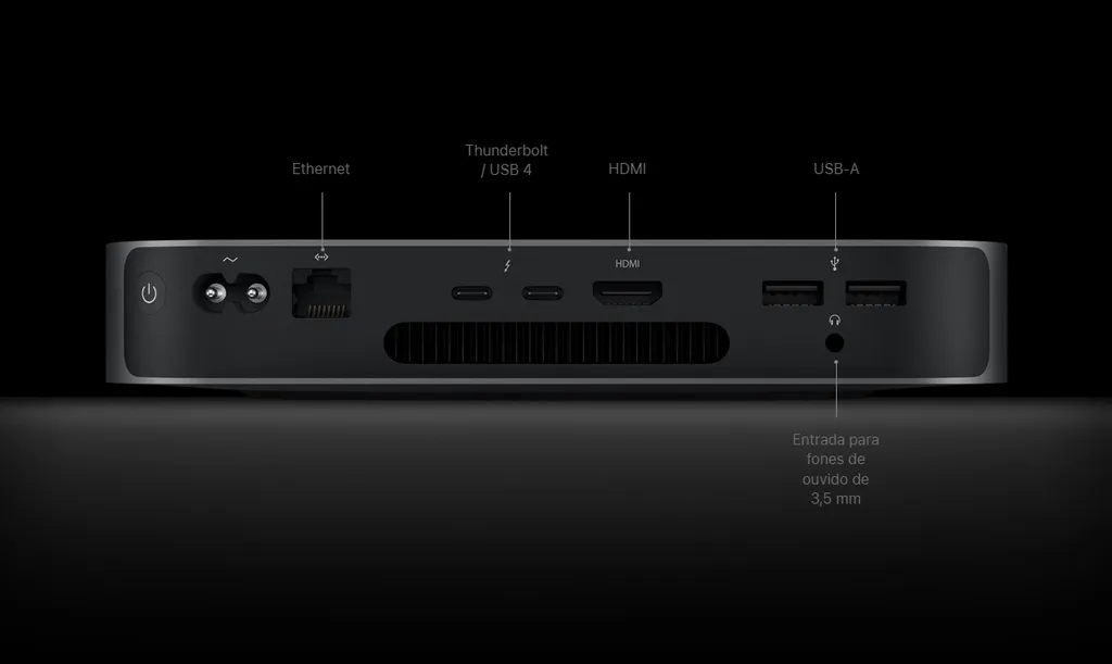 Conectores do Mac Mini ficam todos na parte traseira do computador (Imagem: Reprodução/Apple)