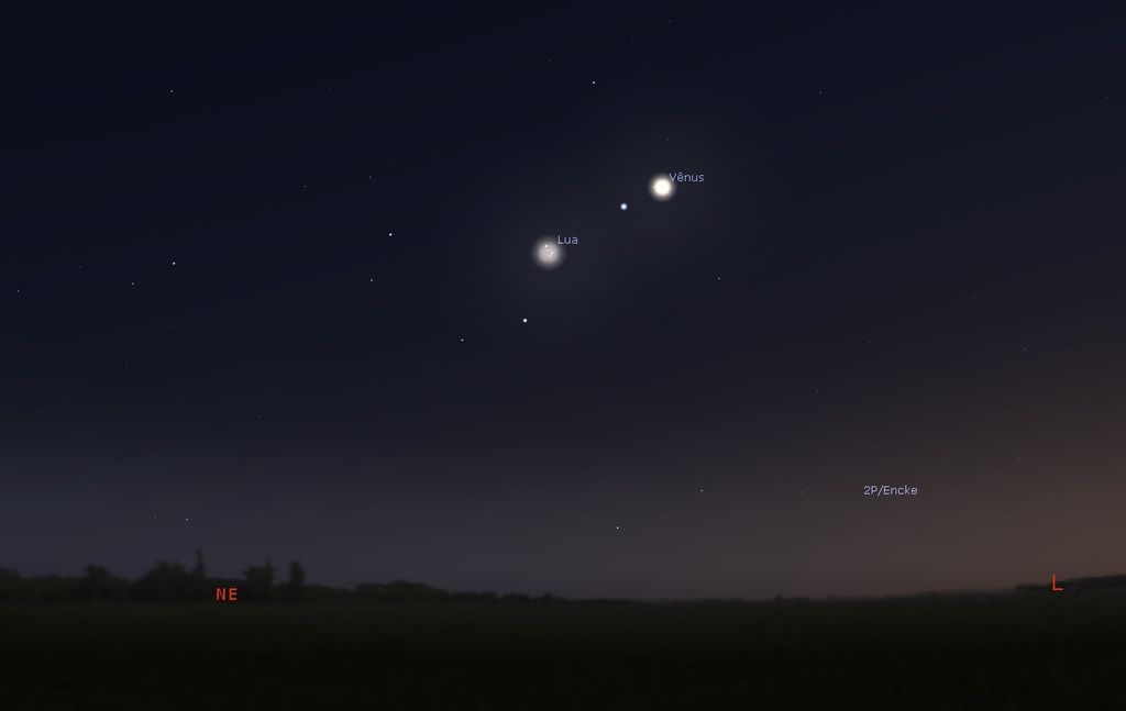 Lua, Regulus e Vênus, às 5h do dia 10 de outubro (Imagem: Captura de tela/Stellarium)