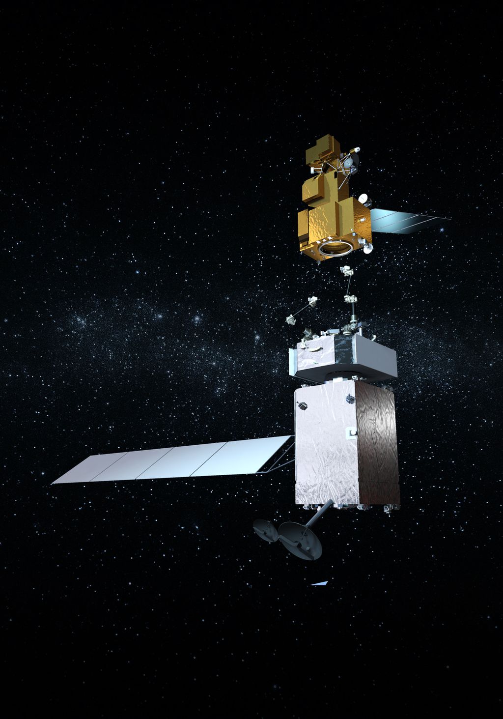 Concepção artística do OSAM-1 abordando seu satélite alvo (Imagem: Reprodução/NASA)