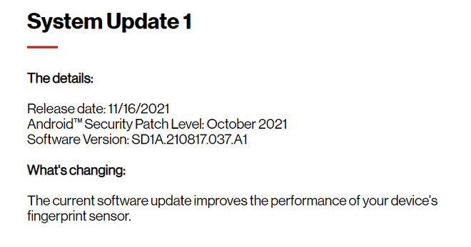 Descrição da atualização cita "melhorias na performance do sensor" (Imagem: Captura de tela/Vinicius Moschen)