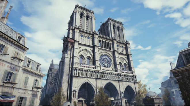 A Catedral de Notre Dame, em sua representação dentro do jogo 