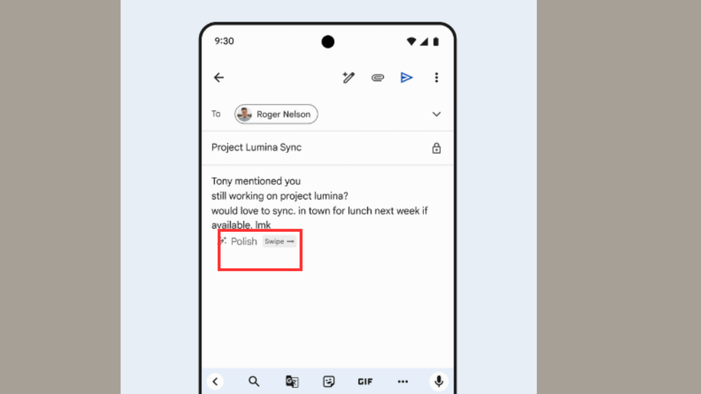 Captura de tela do Gmail no celular mostrando o acesso à ferramenta 