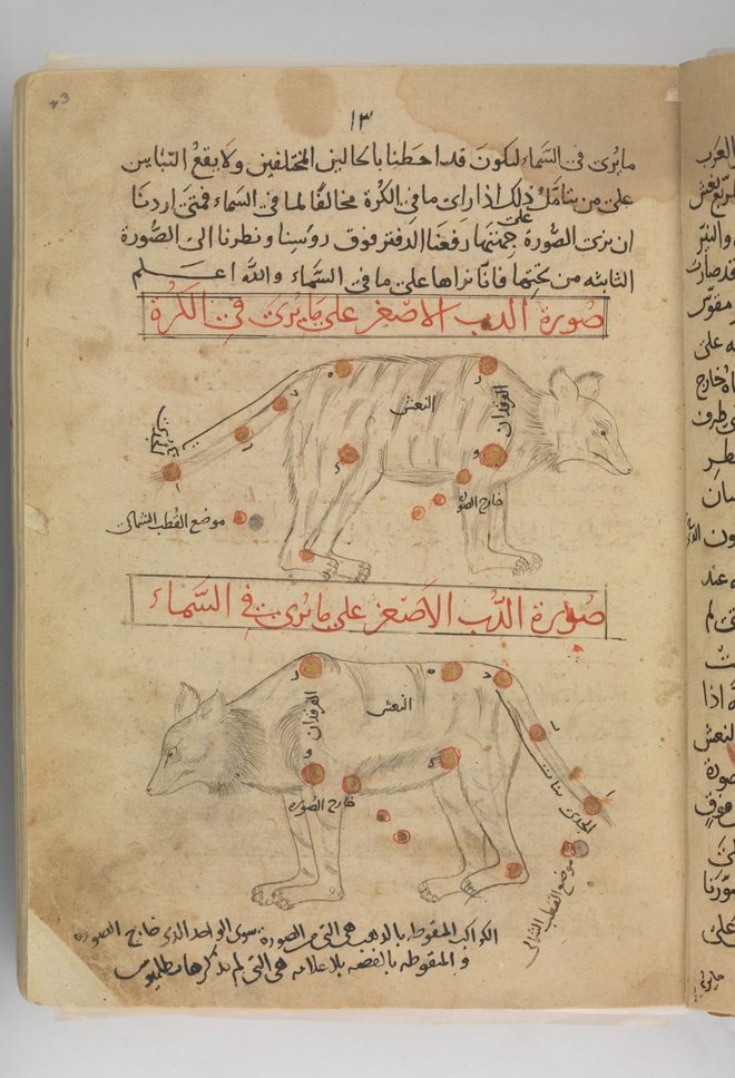 Nomes árabes de estrelas em um livro escrito por Al-Sufi, em meados de 964 (Imagem: Reprodução/ The Metropolitan Museum of Art)
