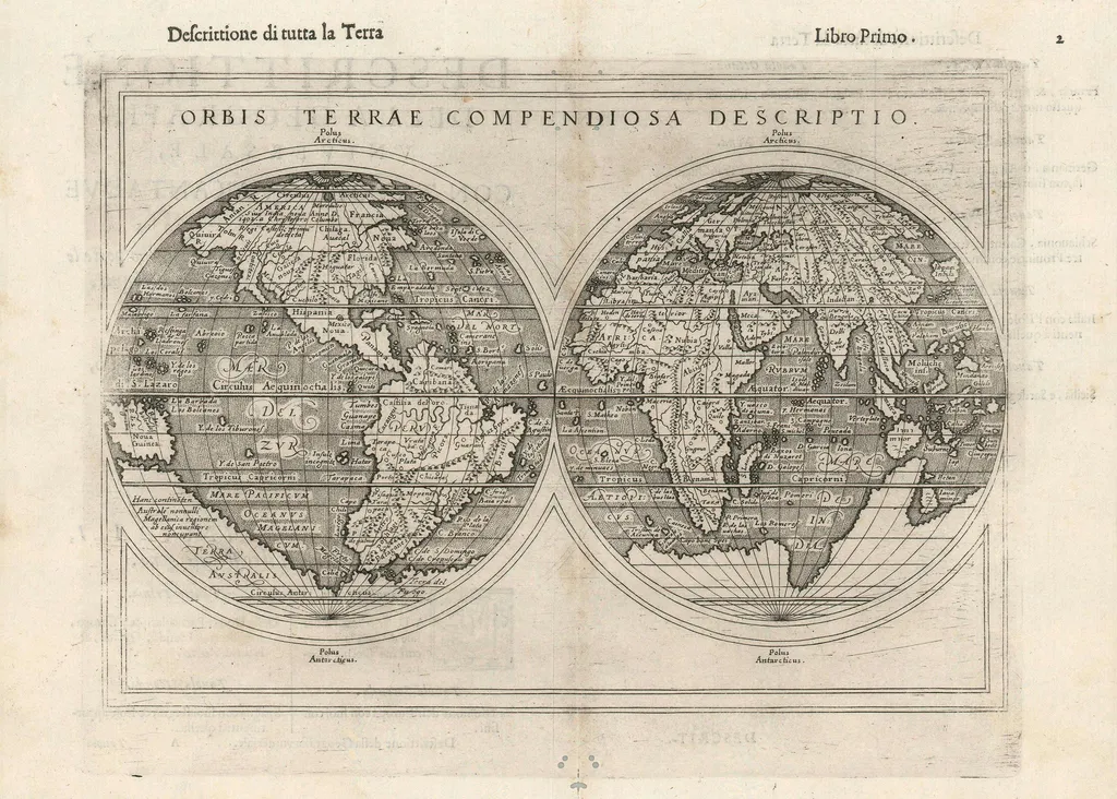Mapa mundi de 1598 por Giuseppe Rosaccio (Imagem: Wikimedia Commons)