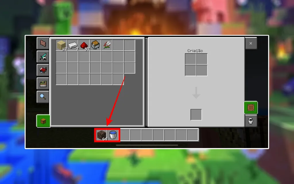 Areia das Almas e Balde com água são os ingredientes para fazer elevador no Minecraft (Captura de tela: Felipe Freitas)