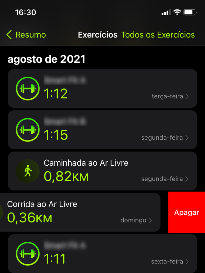 Apague uma atividade física do app Fitness - Captura de tela: Thiago Furquim (Canaltech)