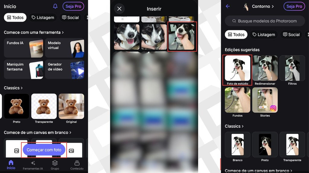 Passos para remover fundo de imagem no Photoroom