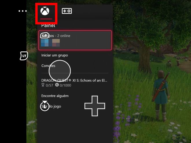 Toque no ícone de "Xbox" para acessar o painel do jogo (Captura de tela: Matheus Bigogno)