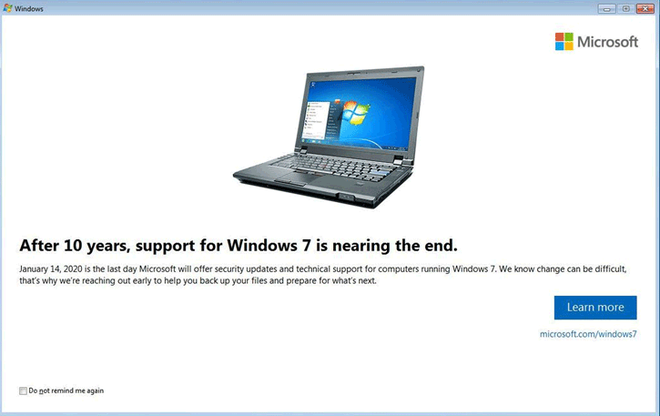 Suporte da Microsoft ao Windows 7 será encerrado em janeiro de 2020