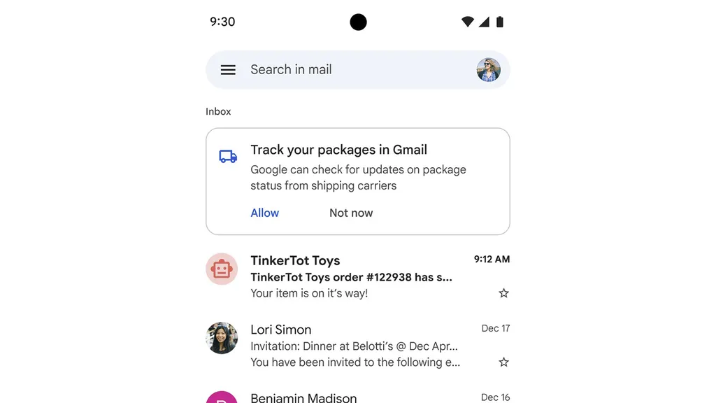 Você receberá uma mensagem do Gmail pedindo permissão para monitorar seus pacotes (Imagem: Reprodução/Google)