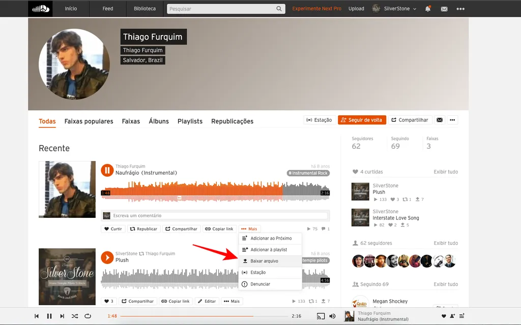 Faça o download de músicas e conteúdos de áudio no SoundCloud (Imagem: Thiago Furquim/Canaltech)
