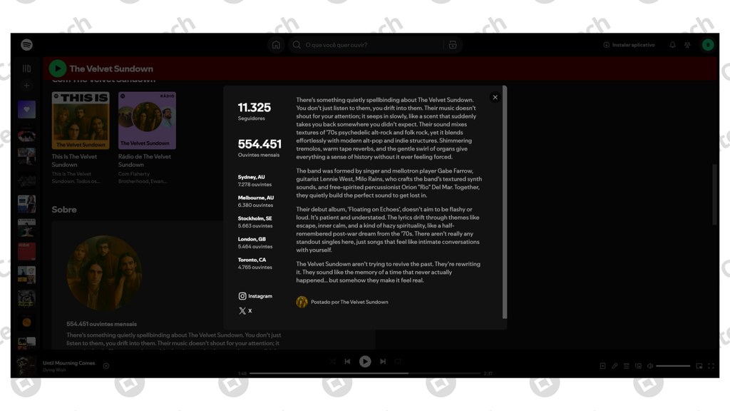 Descrição da banda no Spotify mostra nome dos integrantes (Imagem: Captura de tela/Bruno De Blasi/Canaltech)