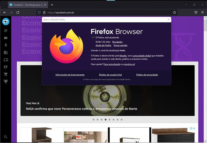Firefox 93 beta traz suporte ao AVIF, previsto para a versão 92 (Imagem: Captura de tela/Canaltech)