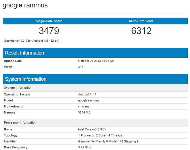 Benchmark do Rammus de outubro, com processador Intel Core m3 e Android 7.1 (Captura: Rafale Rodrigues/Canaltech)