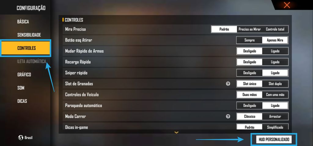 Como mudar os botões no Free Fire