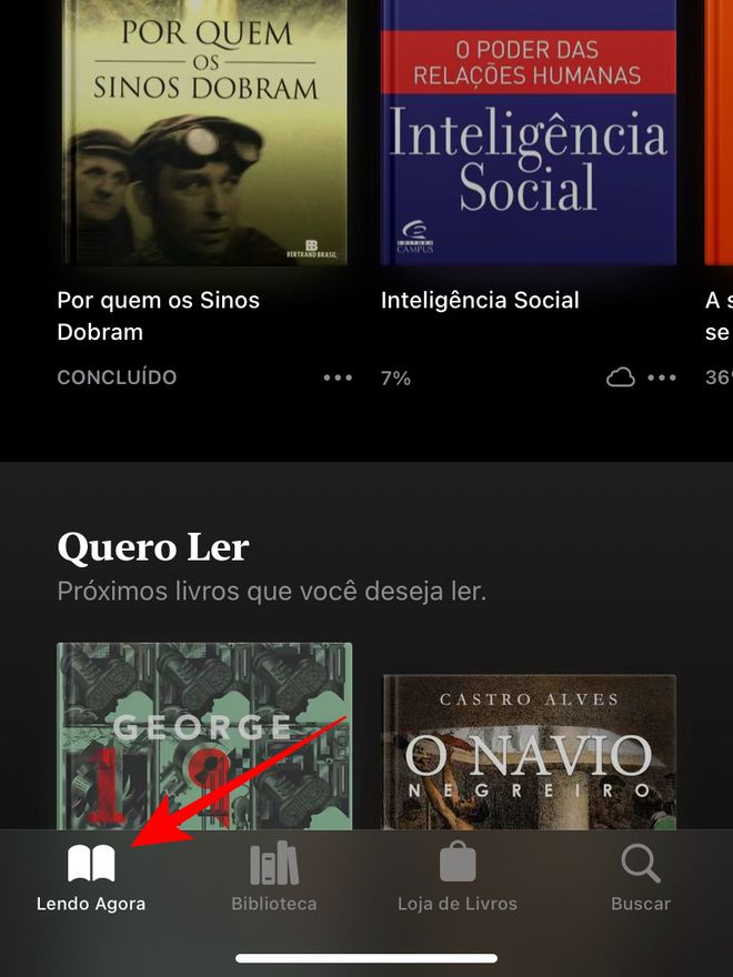 Ao abrir o app Livros, toque na aba "Lendo Agora" - Captura de tela: Thiago Furquim (Canaltech)