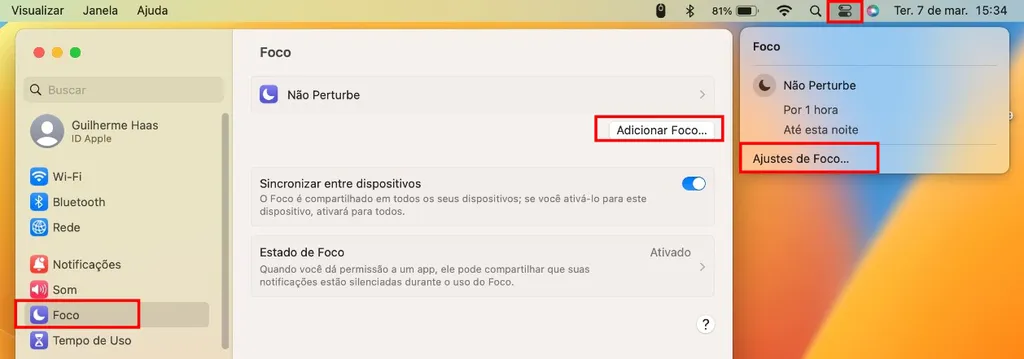 Modo Foco no macOS (Imagem: Captura de tela/Guilherme Haas/Canaltech)