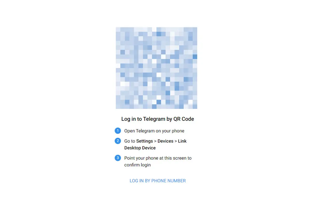Acesse o Telegram Web e escaneie o QR Code ou use o número de celular e insira o código (Captura de tela: Matheus Bigogno)
