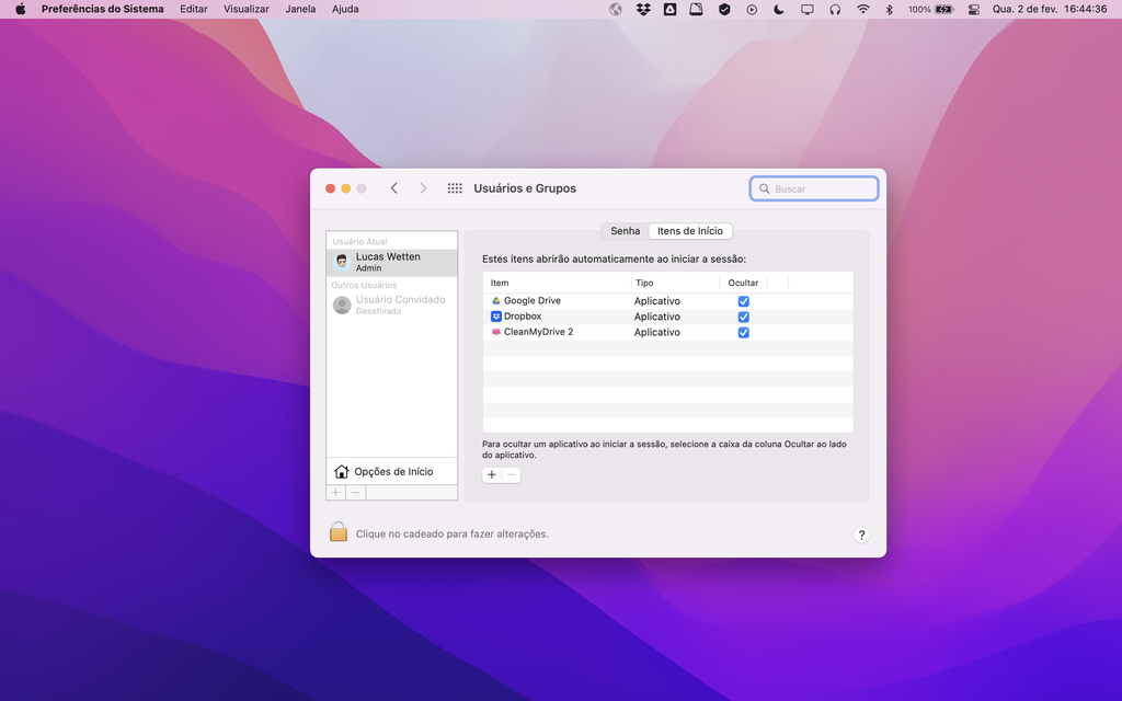 Selecione aplicativos para não iniciarem com o Mac (Captura de tela: Lucas Wetten)