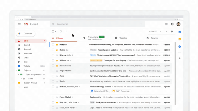 Reformulação do Gmail permite interagir com o conteúdo sem sair do inbox