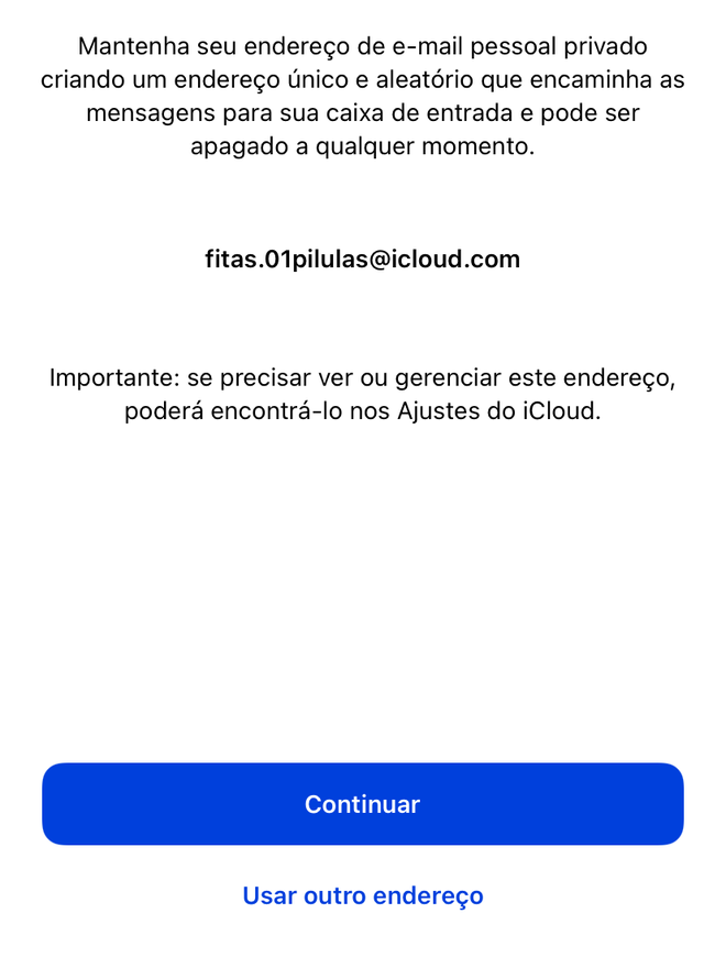 Clique para continuar ou para gerar outro endereço de e-mail aleatório. Captura de tela: Lucas Wetten (Canaltech)