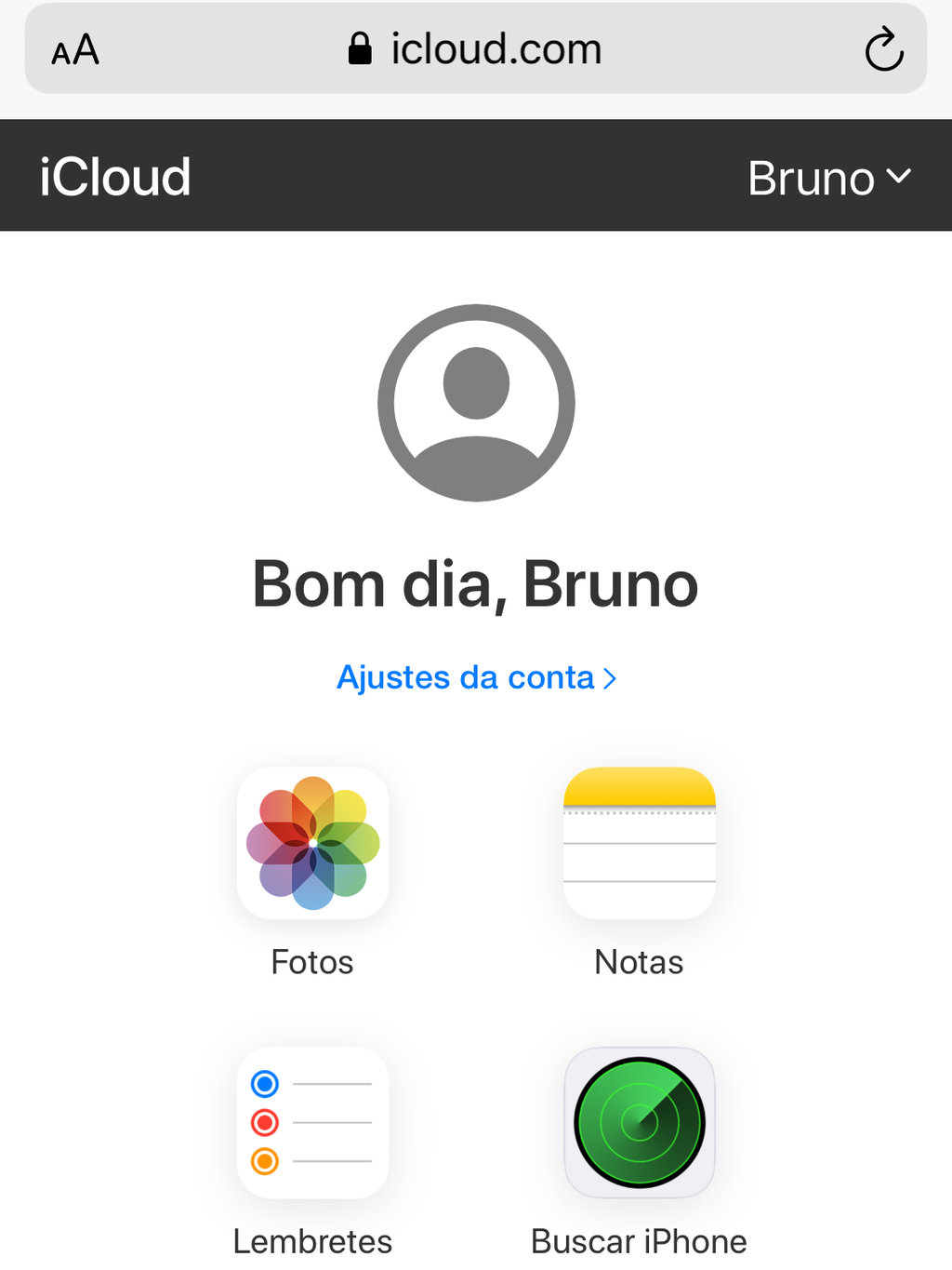 Serviços do iCloud.com no navegador Safari / Captura de tela: Bruno Salutes (Canaltech)