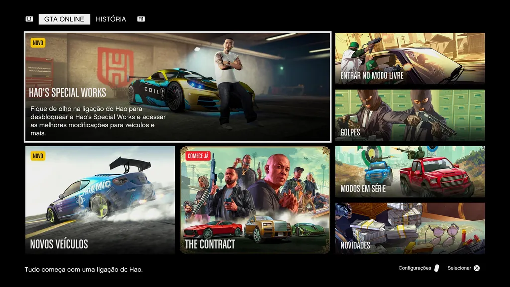 Graças ao novo menu inicial de GTA Online, você pode começar um Golpe com mais facilidade (Imagem: Captura de Tela/Bruna Penilhas/Canaltech)