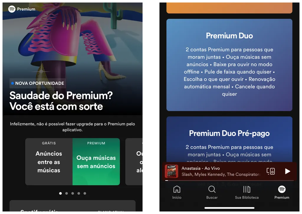 Escolha um plano premium para escutar músicas sem anúncios e outros benefícios do Spotify (Captura de tela: Thiago Furquim/Canaltech)