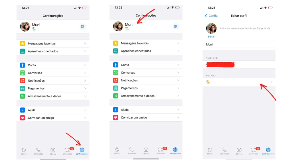 Como configurar Recado do WhatsApp no iOS (Captura de Tela: Munique Shih)