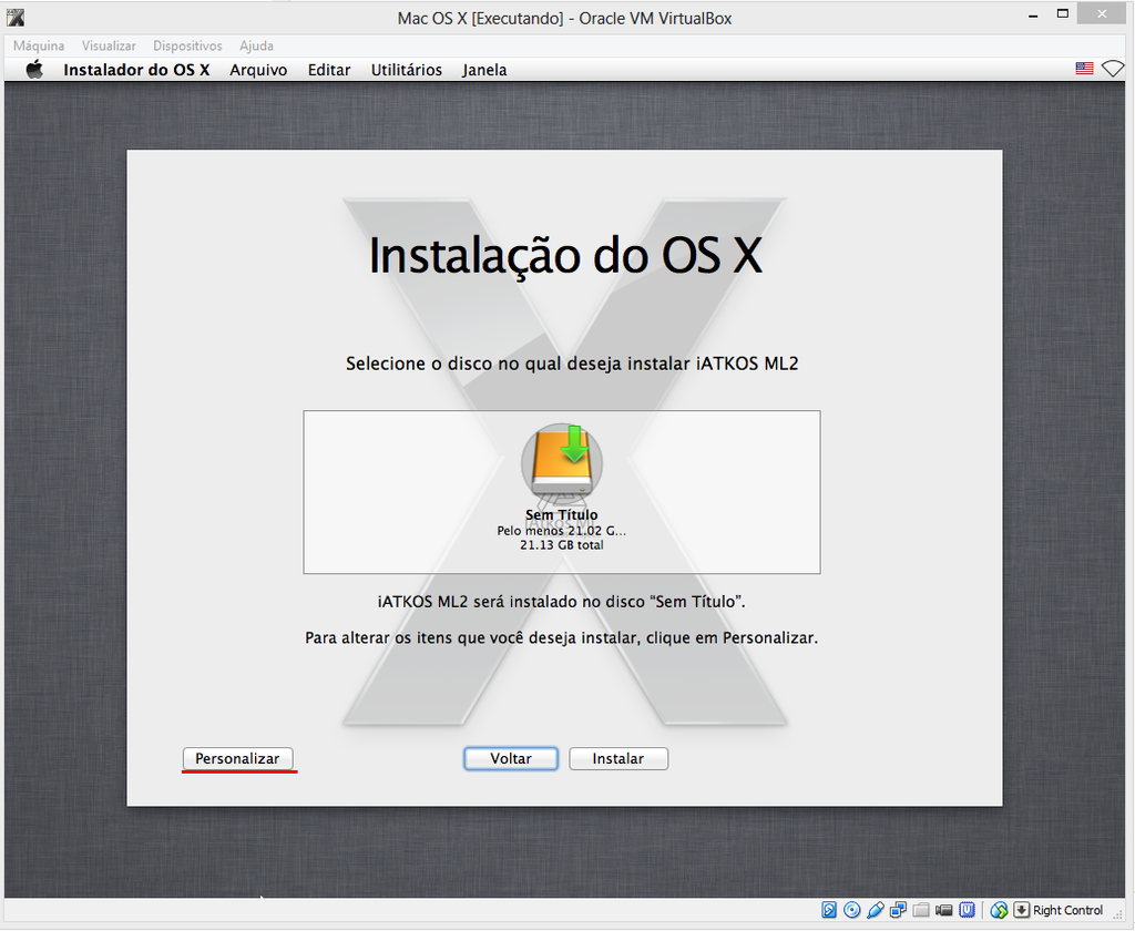 Após limpá-lo, o disco rígido deve aparecer na listagem de instalação do OS X
