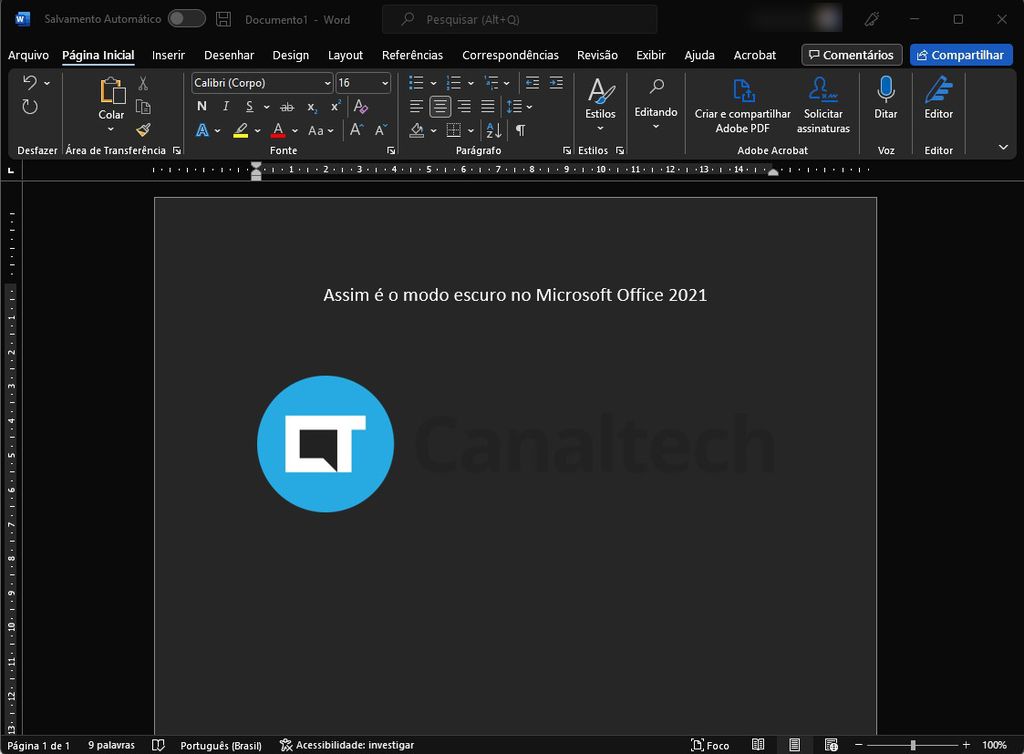 O Microsoft Office 2021 adotou o visual inspirado no design do Windows 11 e suporte ao modo escuro (Imagem: Alveni Lisboa/Canaltech)