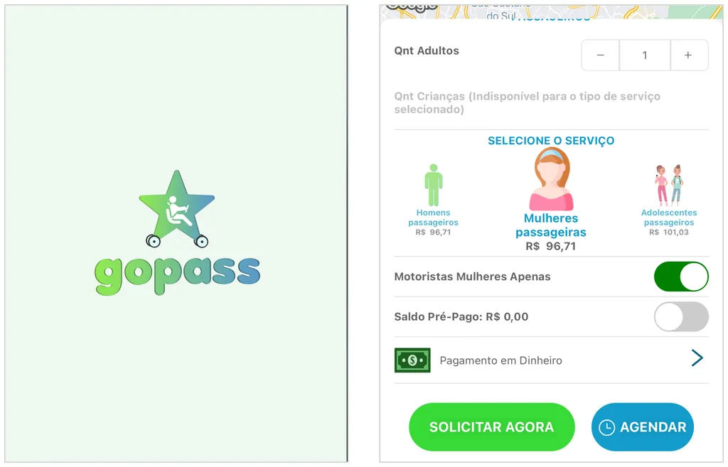 GoPass tem opção de selecionar apenas motoristas mulheres no aplicativo (Captura de tela: Caio Carvalho)