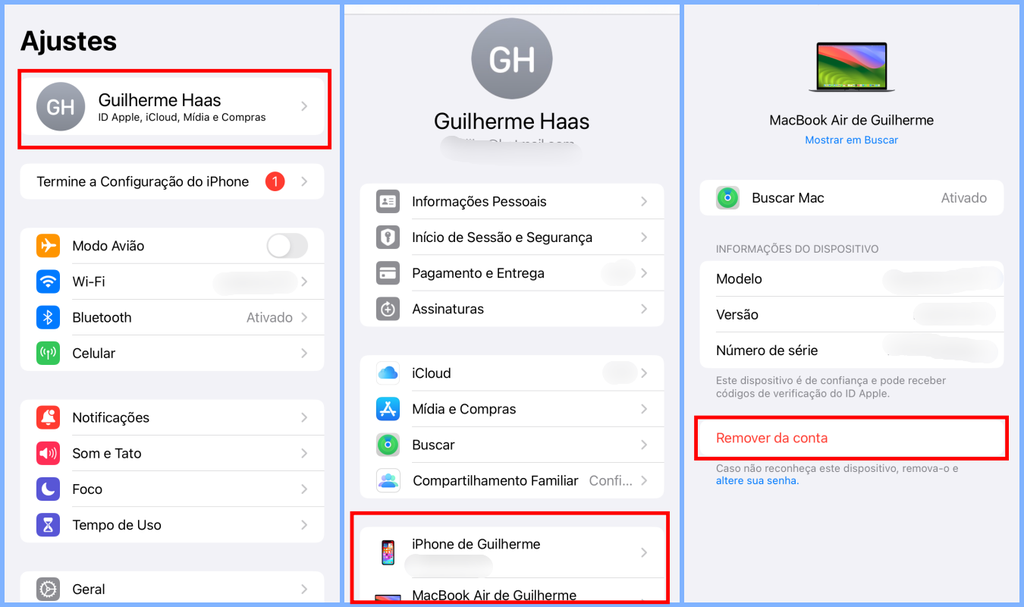 É possível remover dispositivos desconhecidos do seu ID Apple em poucos toques (Imagem: Captura de tela/Guilherme Haas/Canaltech)