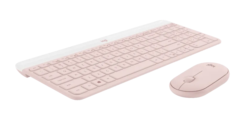 Pensado para economizar espaço na mesa, o combo de mouse e teclado sem fio Logitech MK470 ganhou nova opção em rosa (Imagem: Reprodução/Logitech)