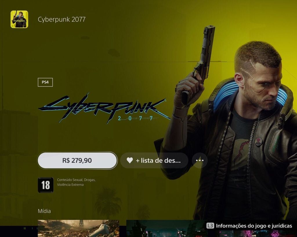 Cyberpunk 2077 está disponível na PlayStation Store - (Captura: Canaltech/Sérgio Oliveira)