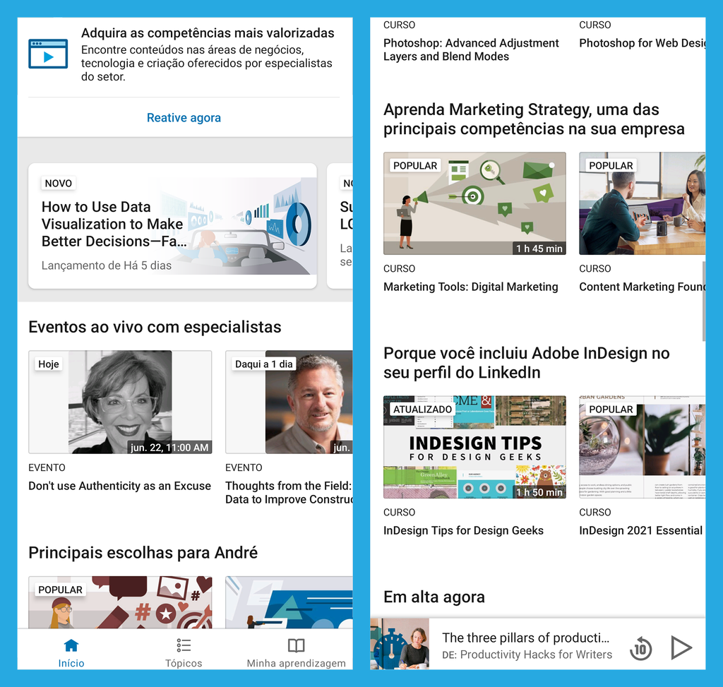Use a plataforma do LinkedIn para adquirir cursos (Imagem: André Magalhães/Captura de tela)