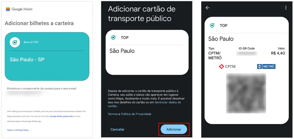 Adicione o bilhete à carteira e abra o QR Code quando quiser (Imagem: Captura de tela/André Magalhães/Canaltech)