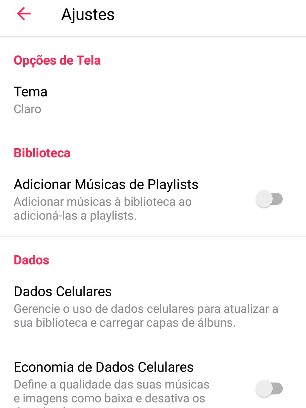Tela de ajustes da Apple Music (Foto: Reprodução/André Magalhães)
