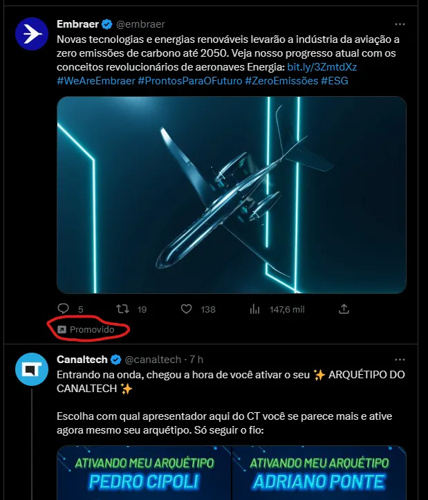 Os posts promovidos são reduzidos no feed, mas permanecem em outras áreas do Twitter (Imagem: Captura de tela/Alveni Lisboa/Canaltech)