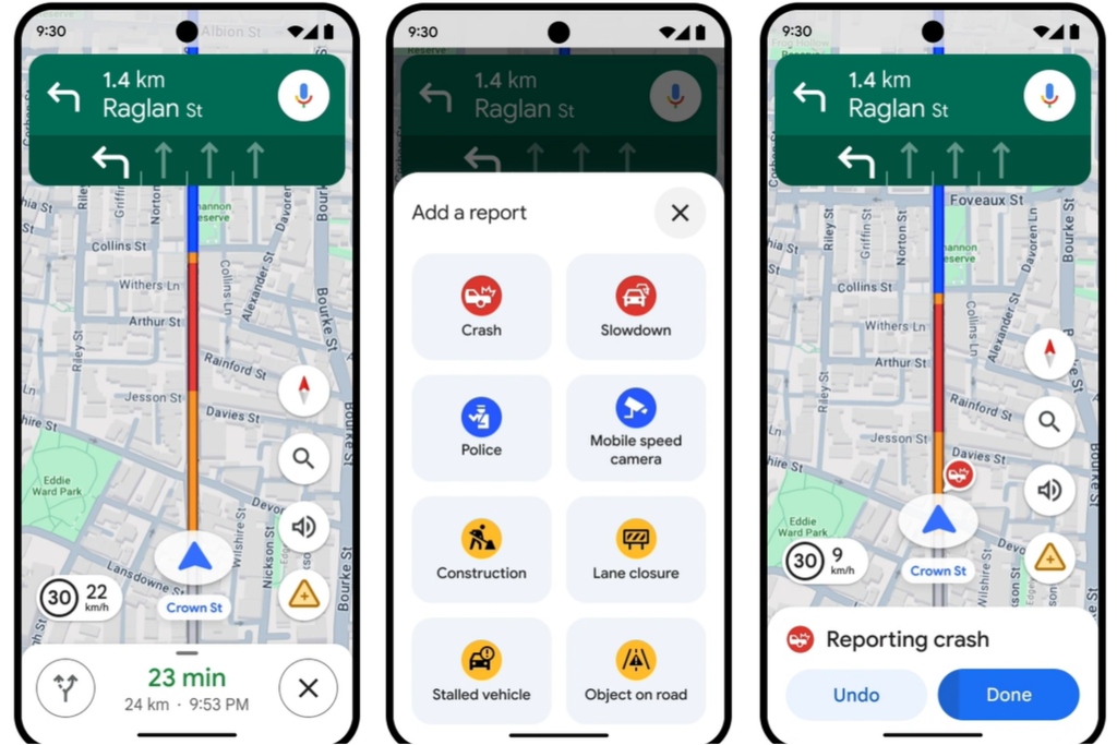 Novos ícones e informações sobre acidentes reportados no Google Maps (Imagem: Divulgação/Google)