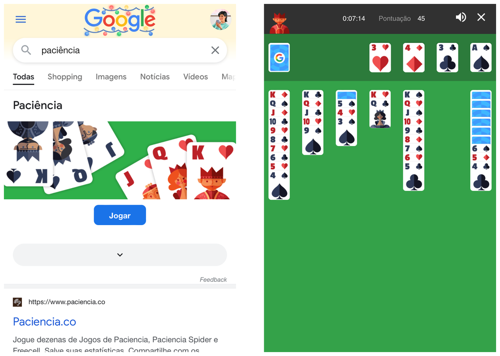 Paciência do Google em Jogos na Internet