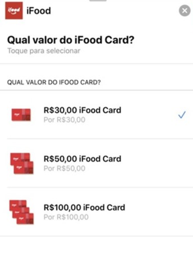 Comprar R$ 100 Reais Ifood Gift Card (BR) Saldo Carteira