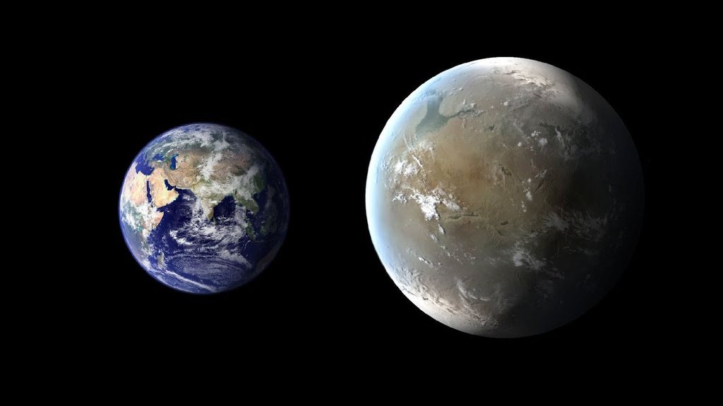 Tamanho da superterra Gliese 581c em comparação com nosso planeta.