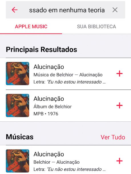 Pesquisa no Apple Music pode ser feita por trechos da letra (Imagem: André Magalhães/Captura de tela)